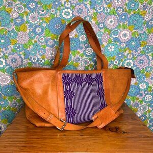 Guatemalan Leather/Textile Zip Top Overnight Duffle Bag